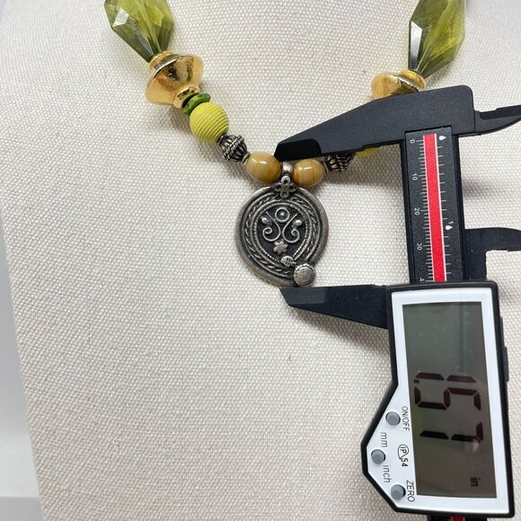 Beaded‎ Silver Pendant Necklace Green Gold Murano Glass Beaded - Picture 9 of 15